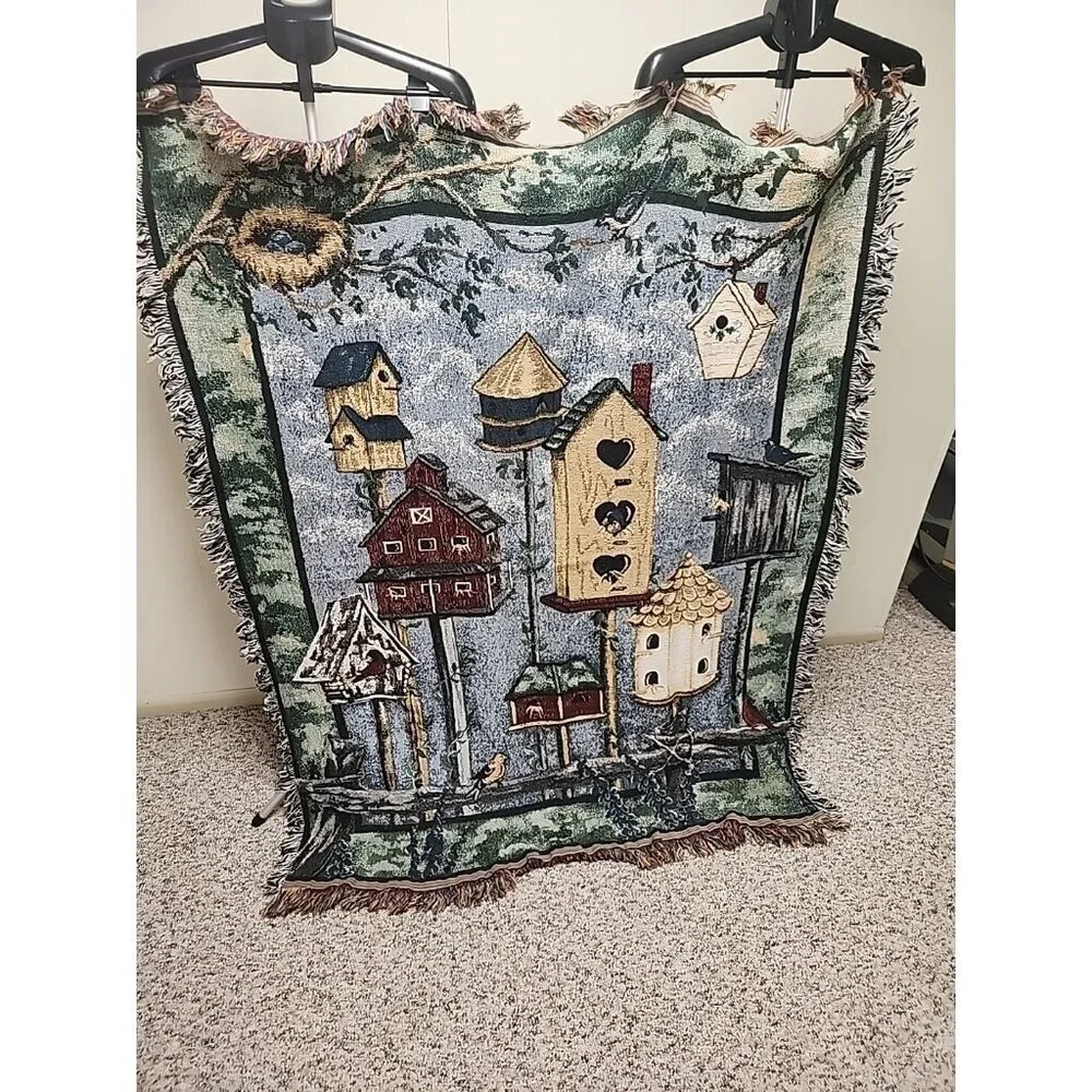 VINTAGE‎ BIRDHOUSES Throw Blanket 63x46